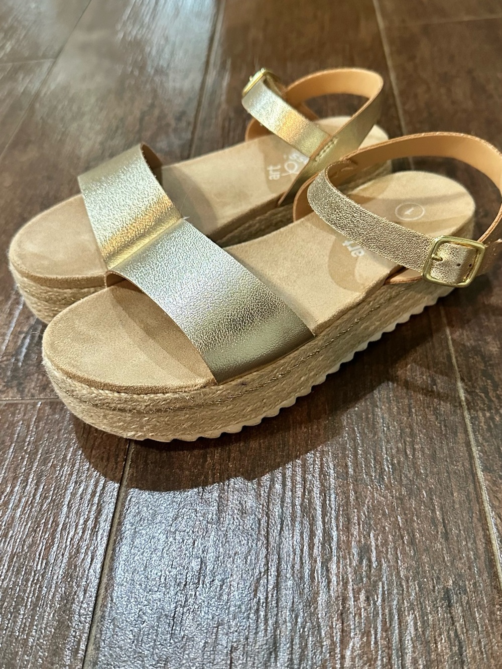 art class Metallic Gold Platform Sandals with Buckle Strap
